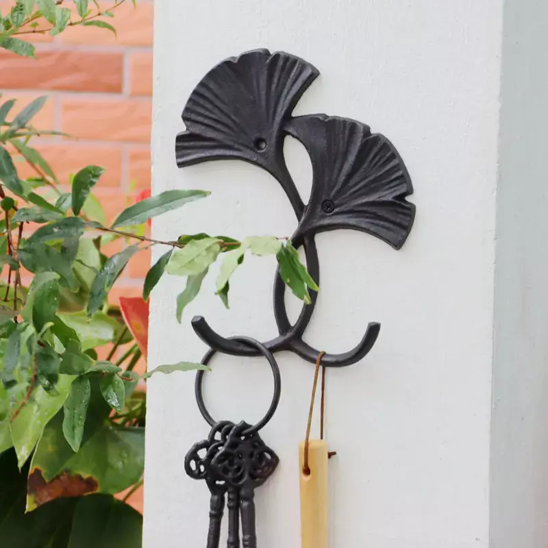 European American Pastoral Hooks for Clothes and Hats Simple and Luxurious Cast Iron Clothes Hook Ginkgo Leaf Wall Decoration