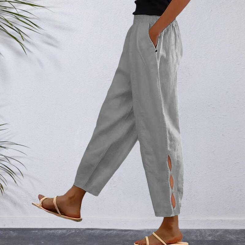 Women Solid Color Pants Stylish Women's Summer Pants with Elastic Waist Loose Fit Design Side Hollow Detail for Streetwear