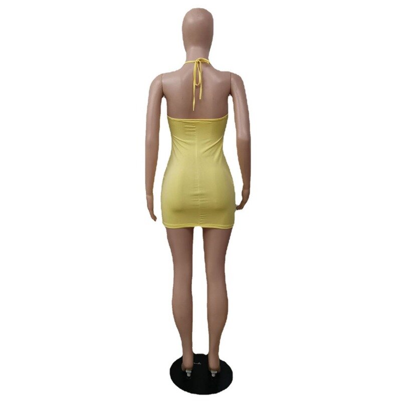 Mini vestido de cinta de sling feminino, vestido suspenso, casual, corte baixo, costas vazadas, sem mangas, monocromático, vestidos femininos, sexy, novo, 2022