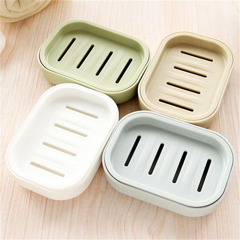 Portable Soap Dishes Double-layer Plastic Soap Box Household Bathroom Drain Soap Tray Bathroom Soap Box With Cover