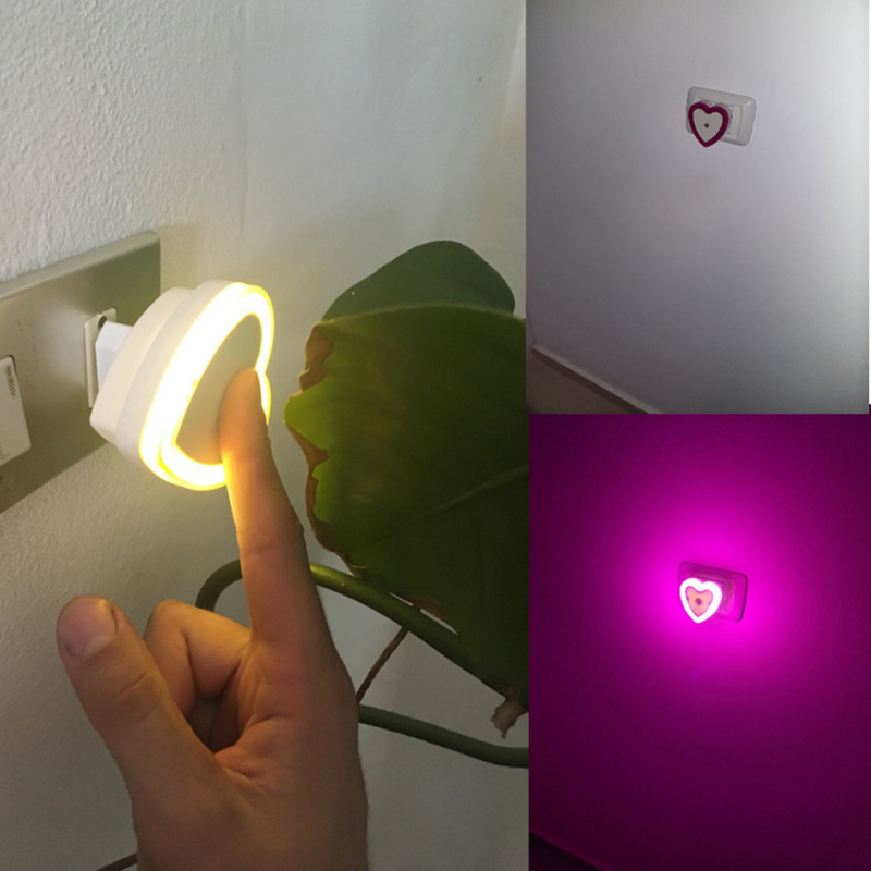 Светодиодный ночник VnnZzo, лампочки, мини-ночсветильник в форме сердца, умный светильник с датчиком освещения, вилка EU/US, 110-240 В, универсальный, для комнаты, дома, коридора