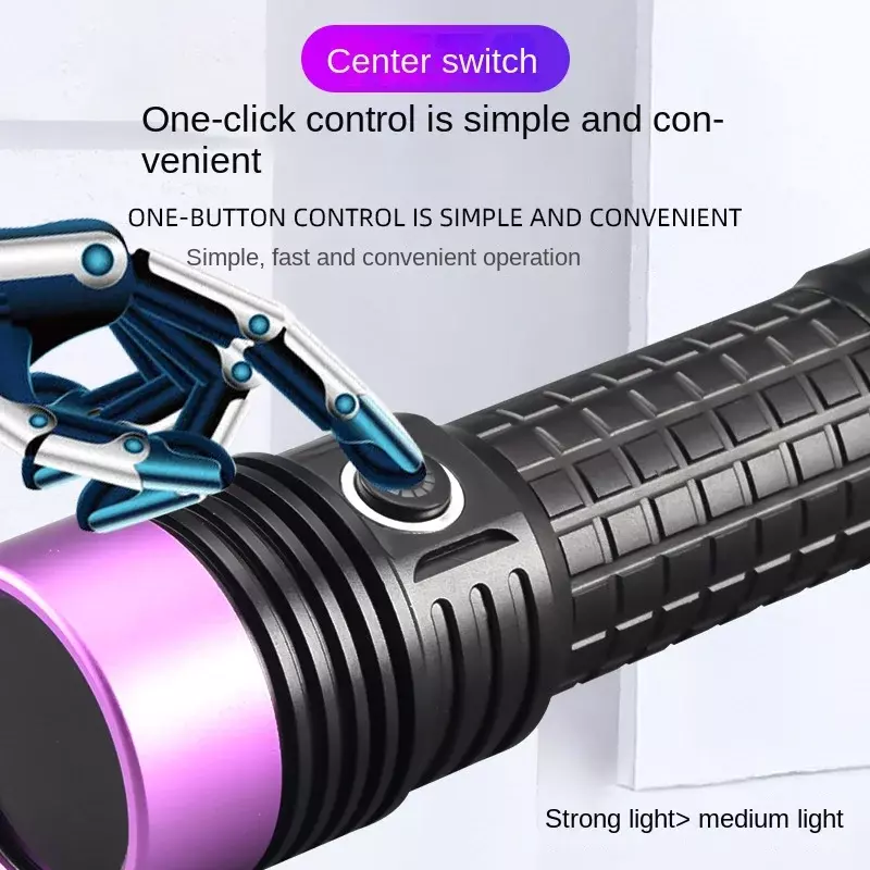 Linterna UV de alta potencia, 60W, 365NM, recargable tipo c, portátil, resistente al agua, 26650, ultravioleta