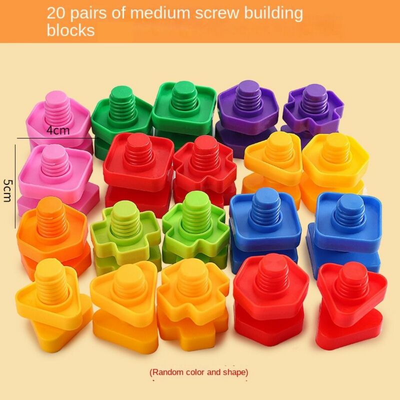 Montessori blok bangunan sekrup pendidikan warna-warni blok masukan plastik ukuran sedang mainan bentuk kacang hadiah anak-anak