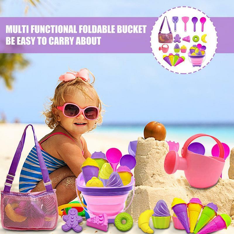 Kids 'Eco-Friendly Beach Sand Toys Set, Sandbox Toy Kit, Brinquedos de Praia com Malha, Moldes De Areia, Pá De Balde, 23Pcs