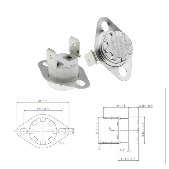Ksd301/302 Temperatur sensor 16a 250V 40-120 Grad Keramik normaler weise geschlossener Temperatur schalter Thermostat 85/95/180/180c