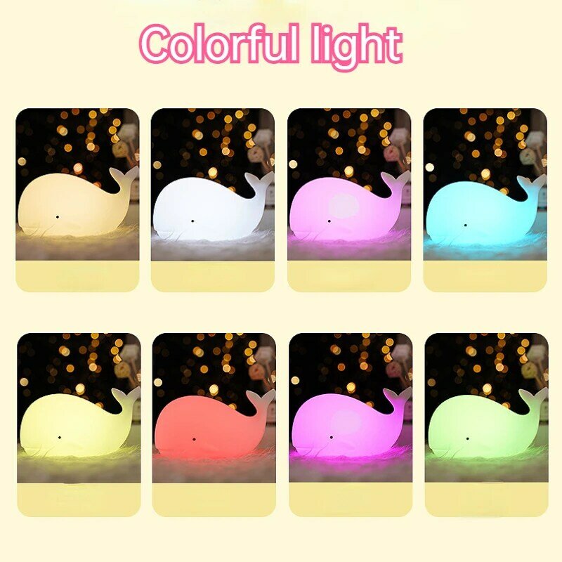 Ocean Whale Silicone Lamp Night Light Creative Gift Atmosphere Colorful Bedhead Breastfeeding Eye Protection Nightlights