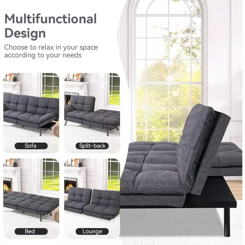 Sofa Bed Couch,Convertible Memory Foam Futon Sleeper ,Loveseat Small Splitback Modern for Living Room,Apartment,Medium Grey