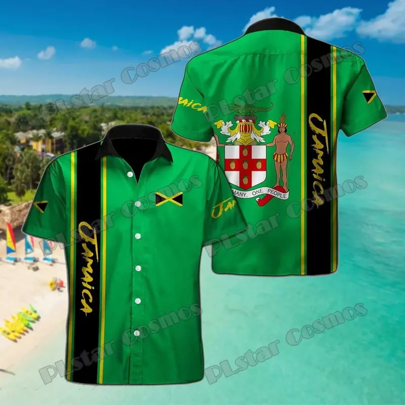 PLstar كوزموس جامايكا الأسد معطف الأسلحة هاواي نمط ثلاثية الأبعاد مطبوعة رجالي هاواي قميص الصيف للجنسين عادية شاطئ قميص DXS09