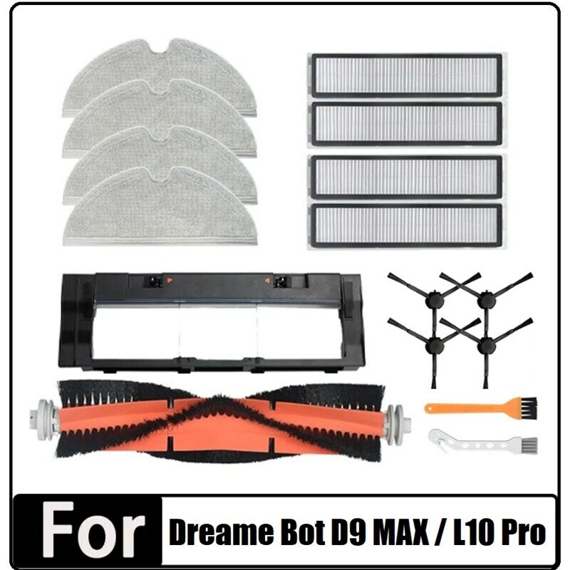 Kit d'accessoires pour Dreame Bot D9 MAX / L10 Pro, brosse latérale principale, filtre HEPA, vadrouille et gril, pièces d'aspirateur robot, comme indiqué, 16 pièces