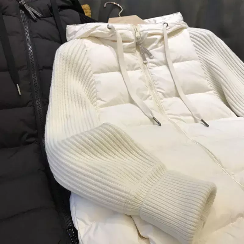 Nuovo 2023 moda giacca invernale donna parka con cappuccio lavorato a maglia Splicing Down cappotto di cotone femminile addensare caldo soprabito Outwear