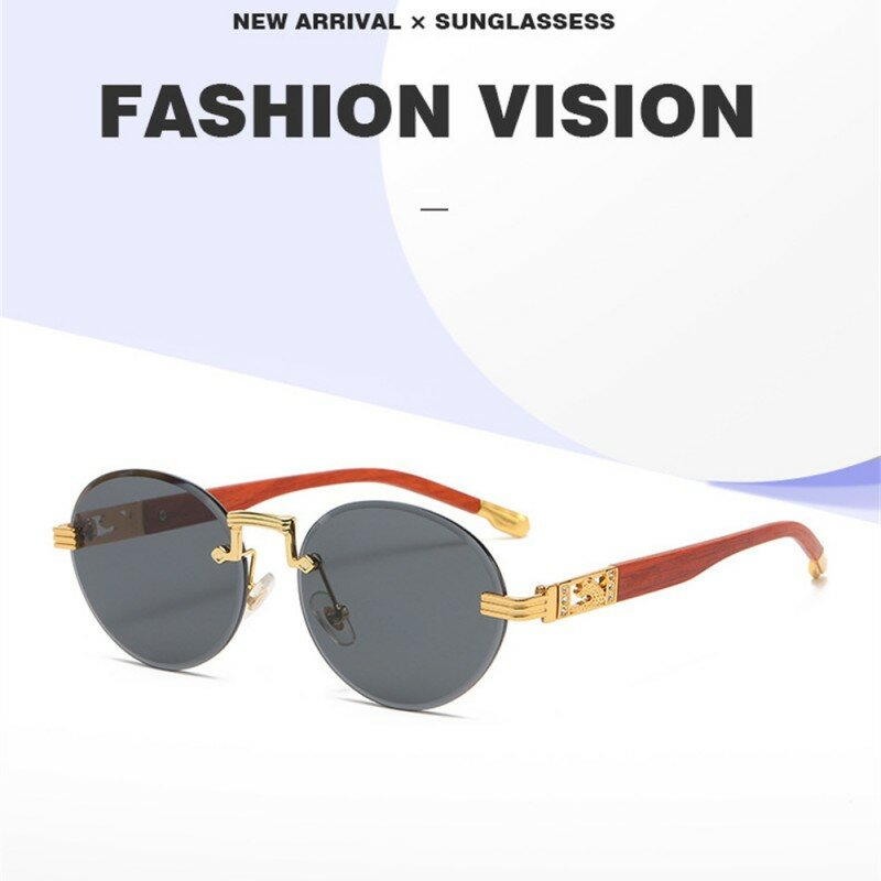 Gafas de sol redondas retro sin marco estilo punk para hombres y mujeres de marca de lujo con montura de diamantes y estampado de leopardo, sin marco, lentes de sol sin categoría Gafas UV400 Goggles