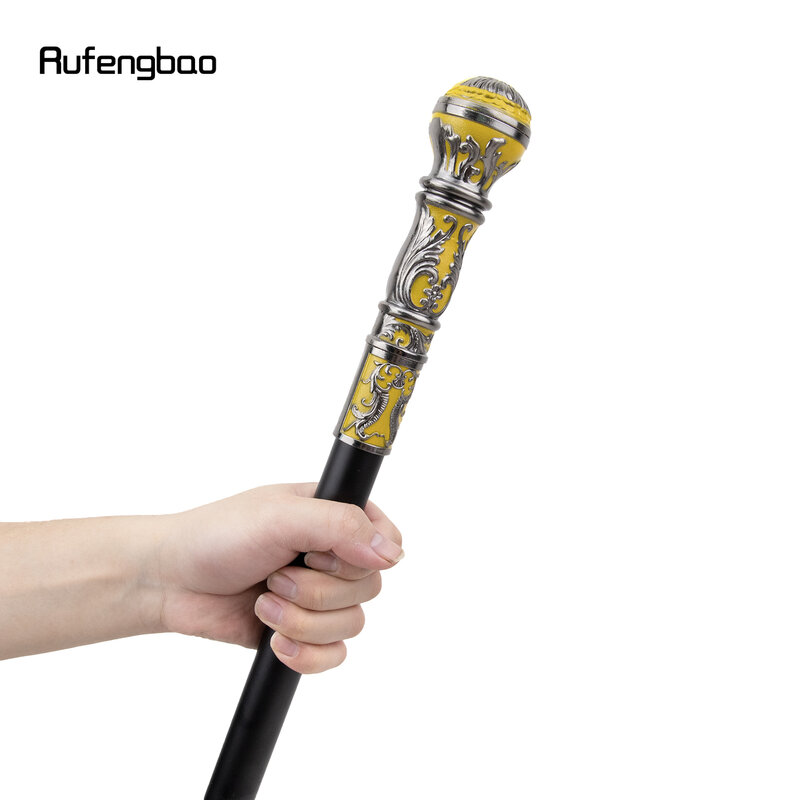 シルバーイエローの豪華な丸いハンドル,ファッショナブルなウォーキングスティック,パーティー,装飾的な杖,エレガントな杖,ノブ,93cm