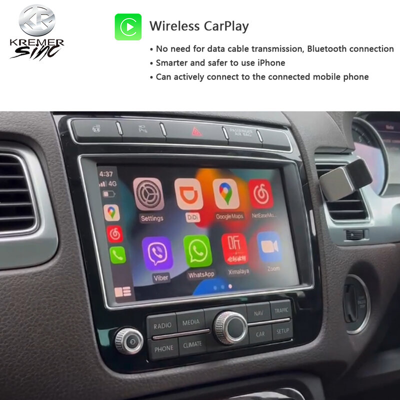 Wireless CarPlay AndroidAuto Smart Module for Volkswagen Touareg RNS850 2012-2018 Support Mirroring OEM Microphone