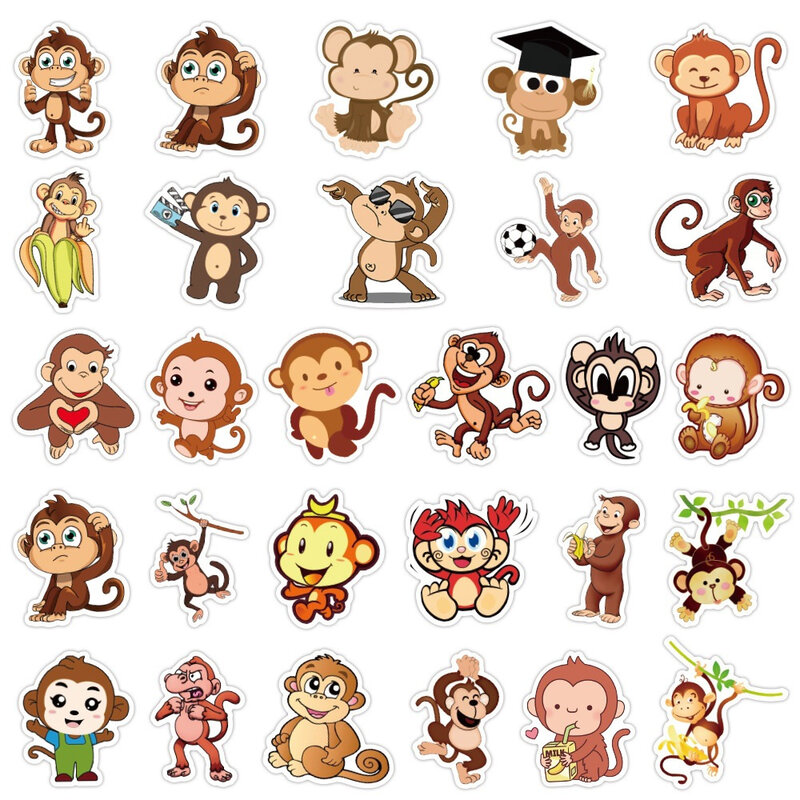 만화 귀여운 원숭이 동물 그래피티 크리에이티브 스티커, 책상 기타 컴퓨터 냉장고 방수 스티커, 도매, 10 개, 30 개, 50 개