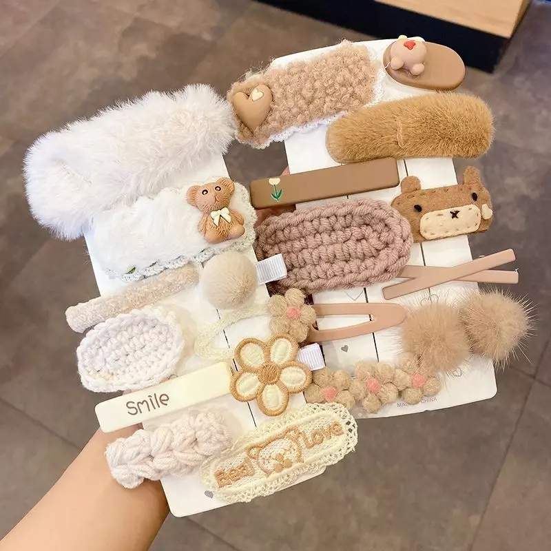 Pinces à cheveux princesse en peluche pour filles, nœud floral mignon, barrettes, bandes de sauna, vêtements de sauna pour bébés, articles d'accessoires coréens pour enfants, hiver