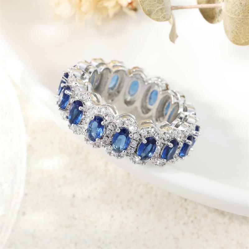 UILZ Fashion Big Blue Stone Ring Charm Jewelry Women CZ Wedding Promise Engagement Rings Ladies Accessories Gifts Wholesale