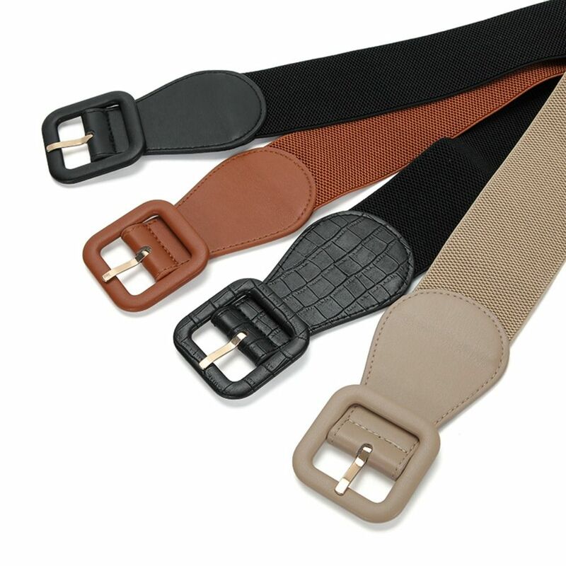Cintura elástica ancha exquisita con hebilla de Pin para mujer, correa de cintura informal, cinturón de decoración de Color sólido