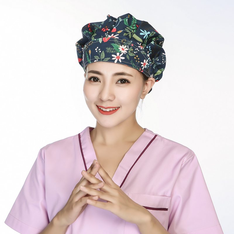 Sweat Absorbing Cotton Working Hat, Impressão Delicada, Nurse Head Protector, Cozinha Limpeza Sala de Operações, 1Pc