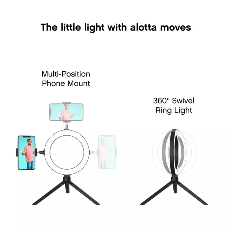 On Air-Anillo de luz LED portátil, 8 ", con soporte de escritorio y soporte para teléfono