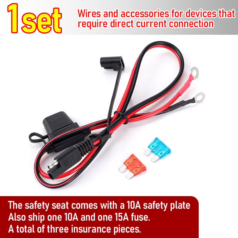 1 Set 2-Pin Quick Disconnect To O Terminal Harness Plus A 10A Safety Piece; One 15A Safety Film Motorcycle Solar Panels