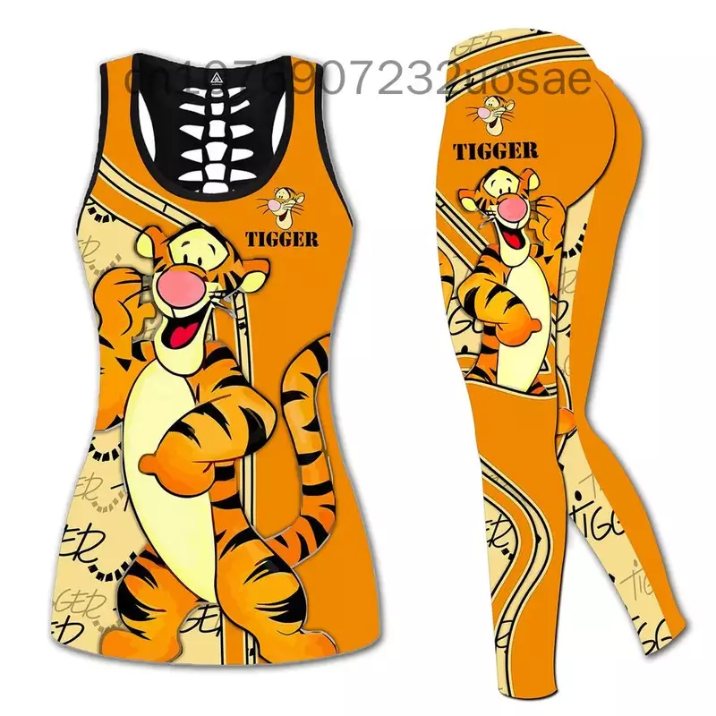 2024 Disney Tigger Women Book Hollow Vest + Women Leggings Yoga Suit Fitness Leggings Sports Suit Tank Top Legging Set Outfit