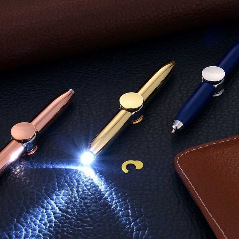 Multifunctional Decompression Finger Rotate Luminous Gyro Pens Toy Fidgets Spinner LED Light Ballpoint Pen Metal Gyro Pen Gift