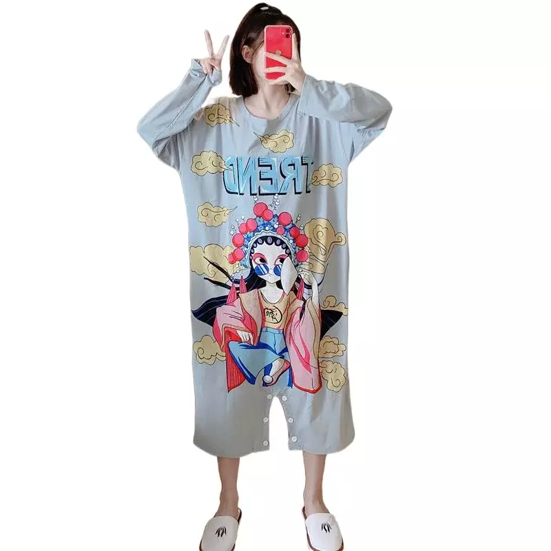 390702002 letnia piżama jednoczęściowa piżama z czystej bawełny z krótkim rękawem może nosić na zewnątrz bawełniane ubrania domowe