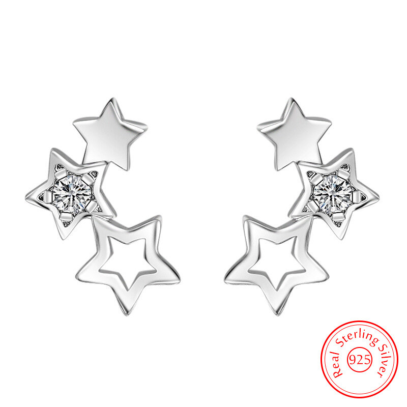 Pendientes de tuerca de estrella de circón de cristal para mujer, joyería de moda de Plata de Ley 925, XY0215