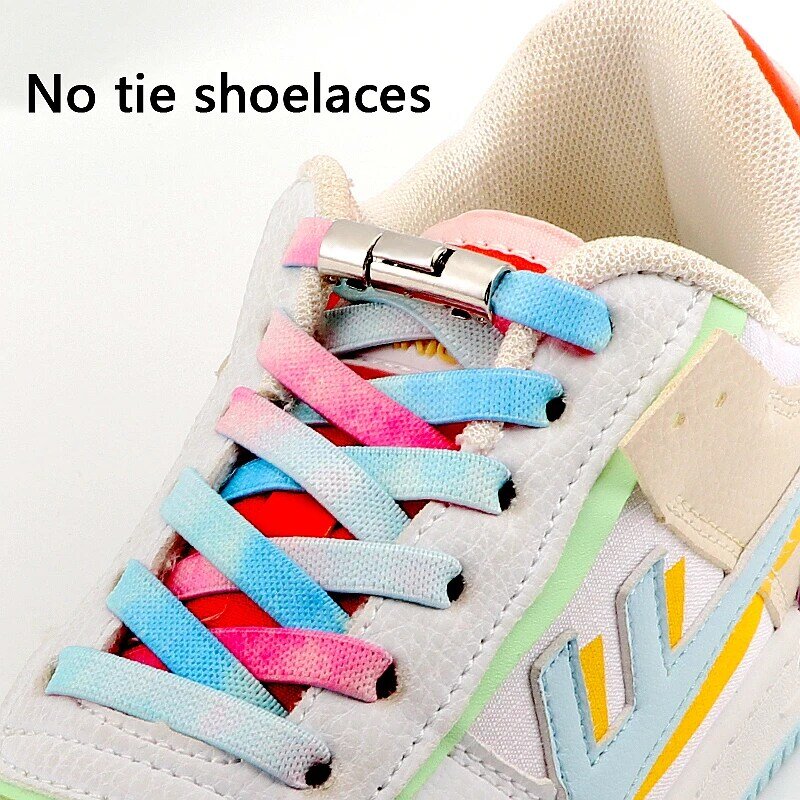 Colorful Elastic Press Lock Shoelaces Without Ties Laces Sneakers 8MM Flats No Tie Shoe Laces Kids Adult Rainbow Rubber Shoelace