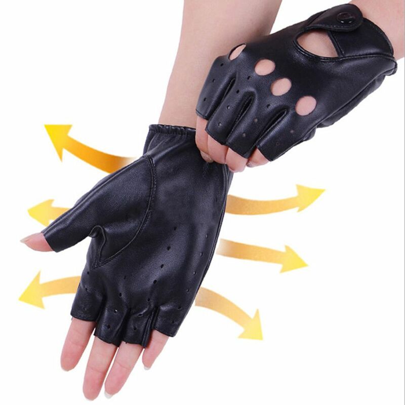 Mode Vrouwen Hete Zwarte Handschoenen Pu Leer Rijden Halve Vinger
