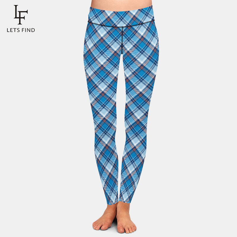 LETSFIND-mallas ajustadas de cintura alta para mujer, pantalones de Fitness con estampado de patrón de tartán 3D, Sexy, de alta calidad
