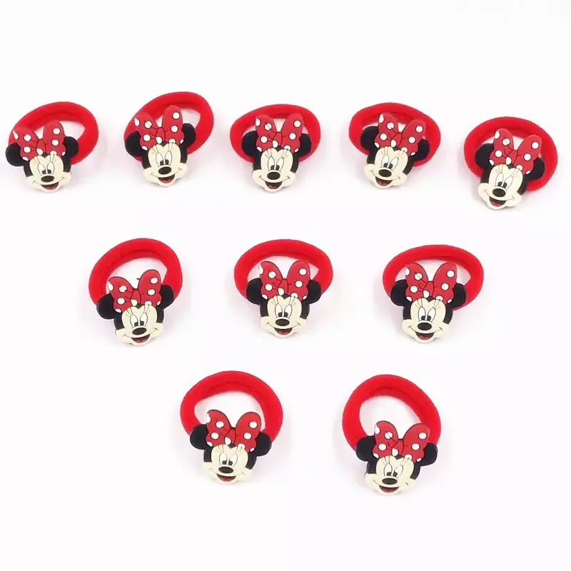 10PCS Mickey Minnie Disney elastico per capelli fascia per capelli accessori per capelli ragazze Cartoon Hair Gum Hair Bows coreano