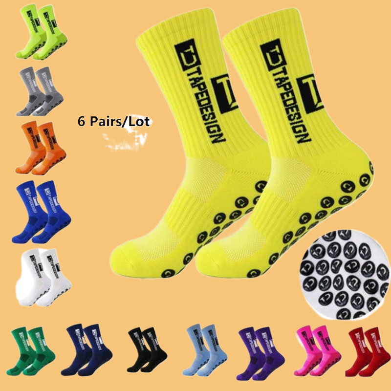 6 Pairs/Lot 2024 New ANTI SLIP High Quality Football Socks Mid Calf Non-Slip Soccer Sport Cycling Sports Men Women Socks EU38-44