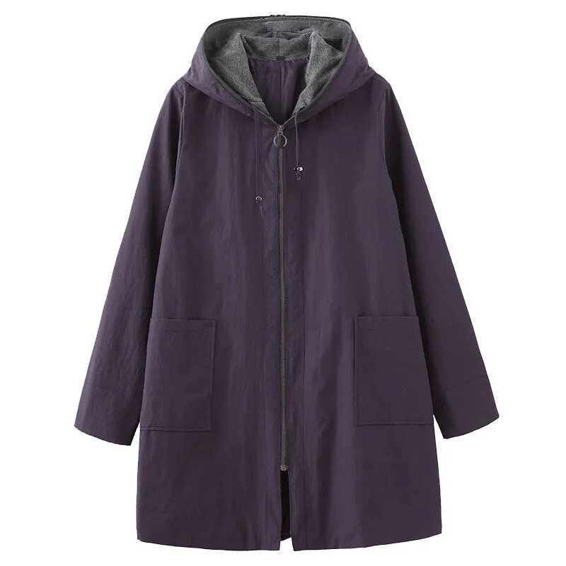 2024 New Spring Coats Women Hooded Zipper Oversized Raincoat Jacket Female Korean Trench Coat Casual Windbreaker Ladies