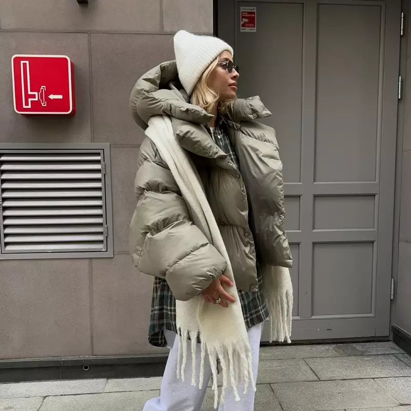 Parka holgada con capucha para mujer, abrigo cálido de manga larga, informal, de Color liso, para invierno, 2023