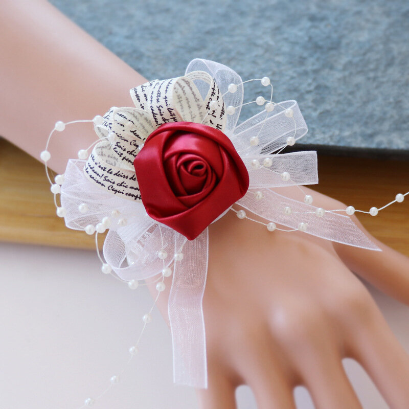 Wedding Ceremony Wrist Ribbon with Small Buds Multicolor Optional Bride Bridesmaid Handflower sisters's Best Friend Banquet