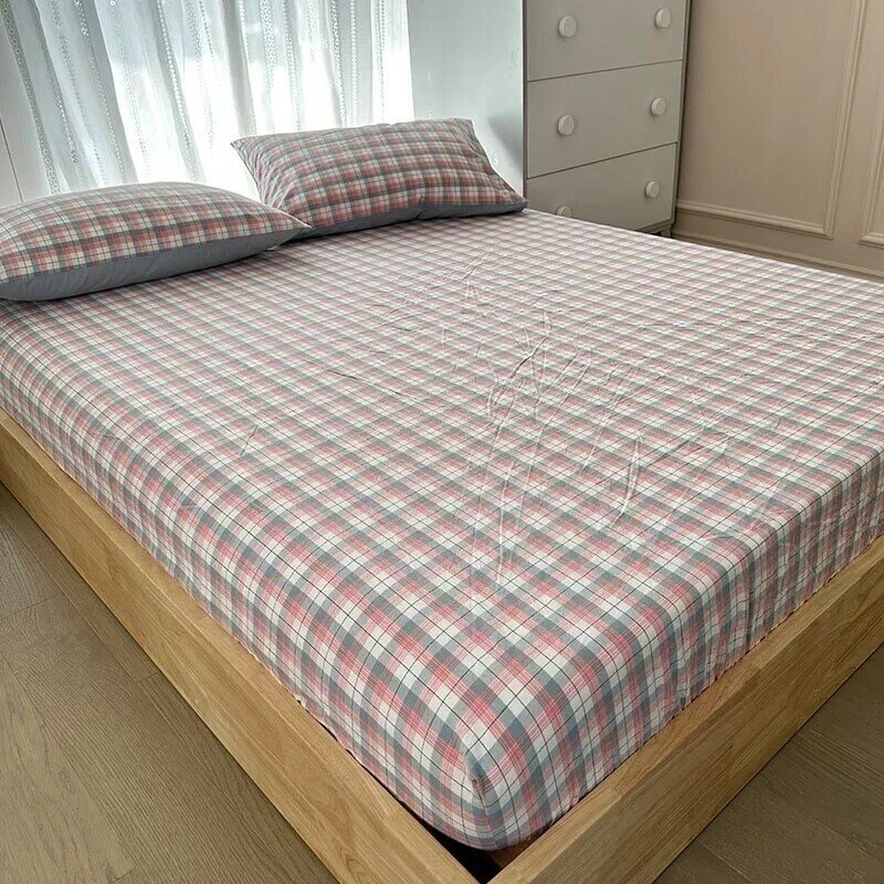 Sábana de cama de algodón puro, cubierta protectora de una sola pieza, cubierta antipolvo con tela escocesa de algodón para estudiantes elevada, 341