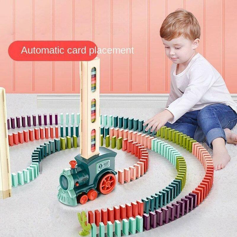 Transparente Dominoes Mini Trains Brinquedos para Crianças, liberação automática, jogos de blocos de tijolos, brinquedos educativos, presente, 2 cores, J2N6