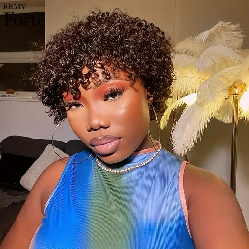 Remy Forte Afro Kinky Curly Bob Wigs Light Brown Pixie Cut Bob Wigs Human Hair Cheap Full Machine Made Wig Short Curly Bob Wigs