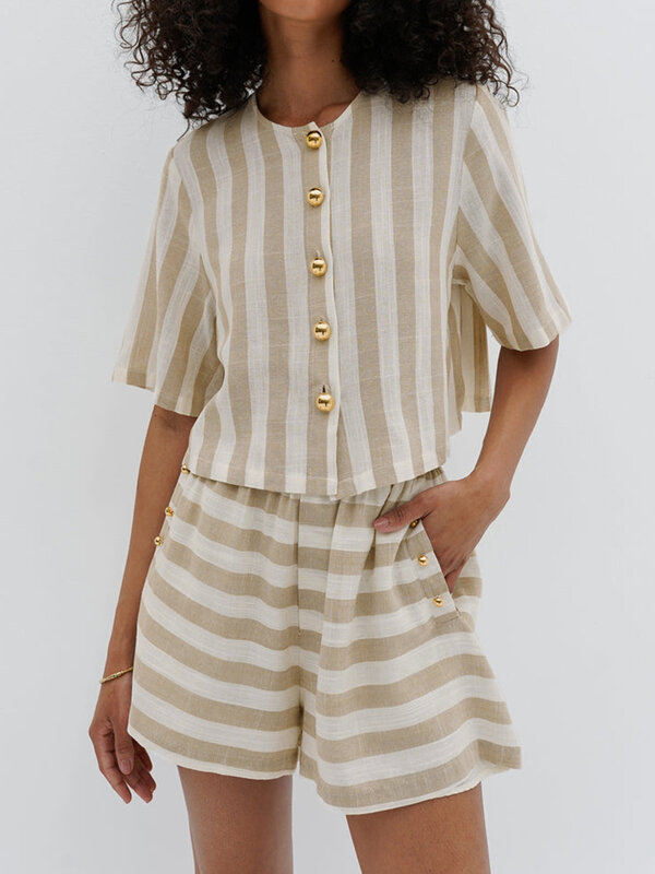 Marthaqiqi Casual Female Nightwear Suit Crop Top Nightie O-Neck Sleepwear Short Sleeve Pajamas Shorts Summer Home Clothes Women