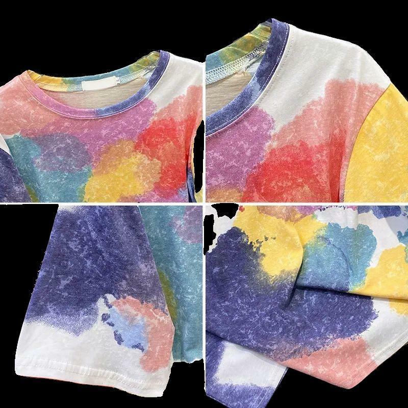 Summer New Round Neck Fashion Short Sleeve T-shirt Women High Street Casual Loose Tie Dye Pullovers Comfortable All-match Tops