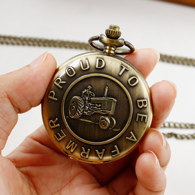 Farmer Car Tractor orologio da tasca al quarzo Steampunk Vintage Fob orologi da uomo collana con ciondolo orologio con catena
