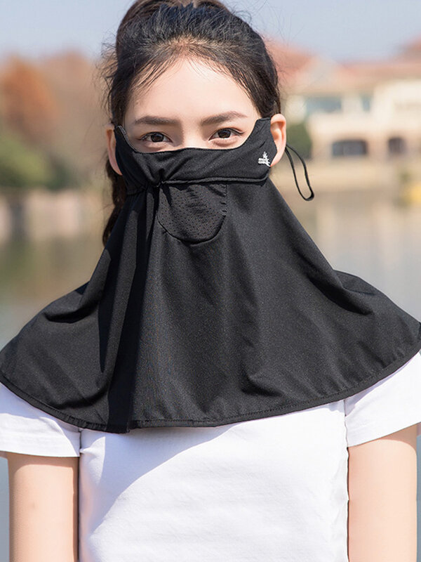 Facekini หน้ากากกรองแสงผ้าไอซ์ซิลค์สำหรับผู้หญิง, ใหม่ฤดูร้อนผ้าไอซ์ซิลค์สีดำป้องกันรังสีอัลตราไวโอเลตระบายอากาศ