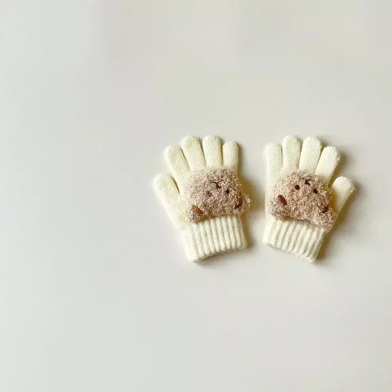 Оригинальные перчатки для мальчиков и девочек, милые модные перчатки с мультяшным медведем для детей, Осенние теплые варежки для детей