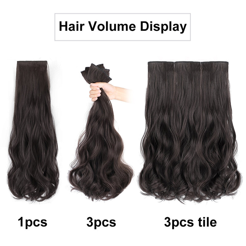 ALXNAN HAIR Synthetic Wavy 3 PCS /SET Hair Extensions High Resistant Temperature Fiber Black Brown Hairpiece