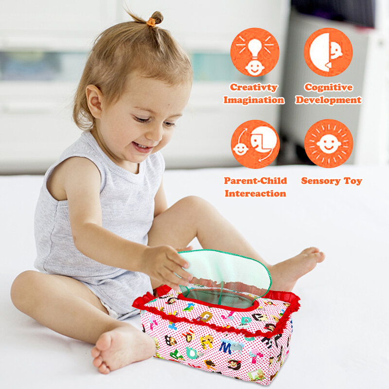 Тканевая коробка, игрушка для малышей от 6 до 12 месяцев, Детские сенсорные игрушки для новорожденных, игровые шарфы, Волшебная коробка для тканей, обучающая коробка