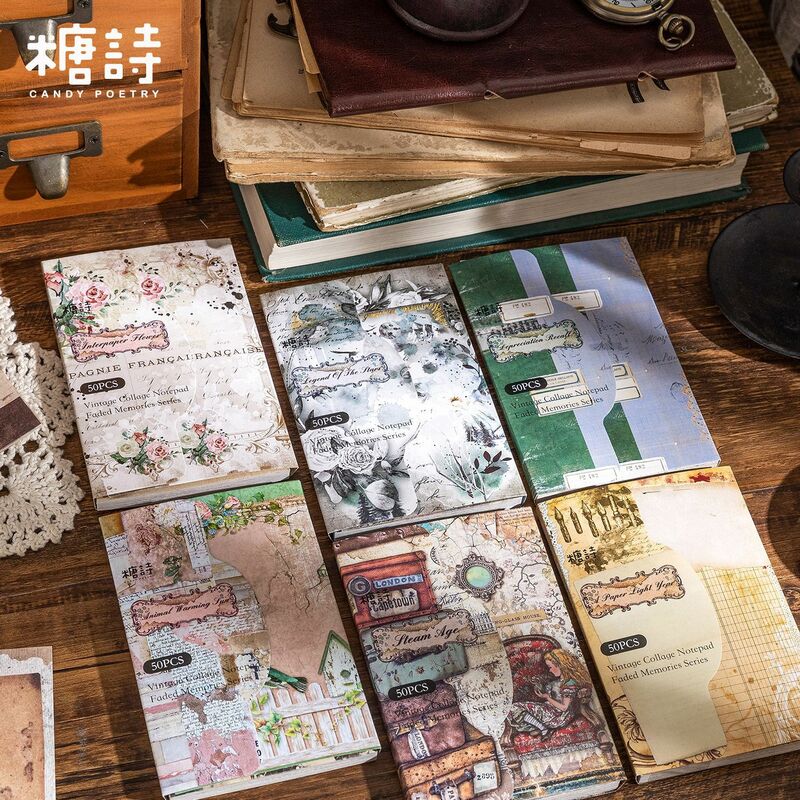50 teile/los Memo Pads Material Papier verblasste Erinnerungen Junk Journal Scrap booking Karten Retro Hintergrund Dekoration Papier