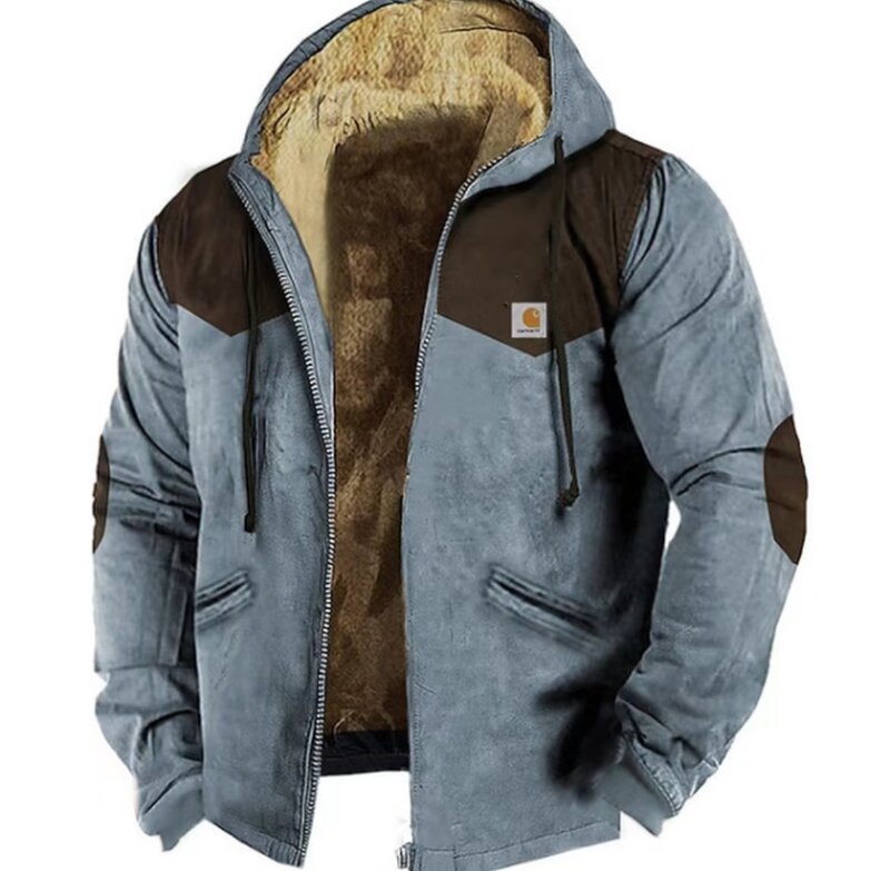 Kaus bertudung hangat pria, jaket mantel berkerudung longgar beludru tebal hangat musim gugur dan dingin