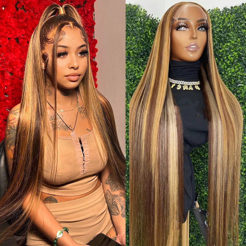 13x6 Highlight Wig Human Hair Honey Blonde Colored Lace Front Wigs For Women 13x4 Bone Straight Lace Frontal Wig PrePlucked