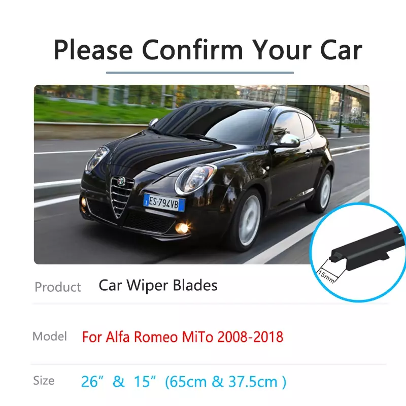 For Alfa Romeo MiTo 2008~2018 Front Rear Wiper Blades Rubber Set Brushes Wash Window Windscreen Auto Replacement Parts U J Hook